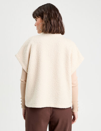 Gilet polaire manches courtes ecru femme