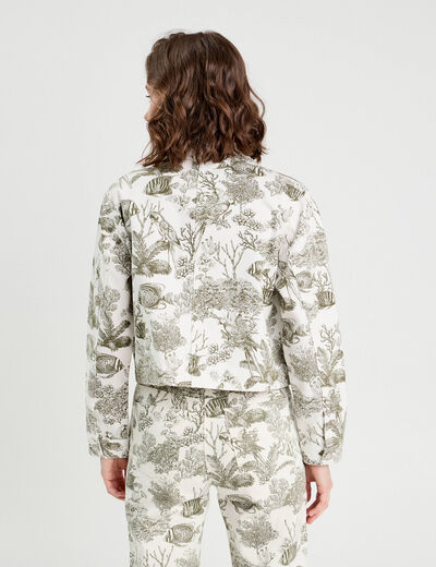 Veste courte boutonnée en jean blanc femme