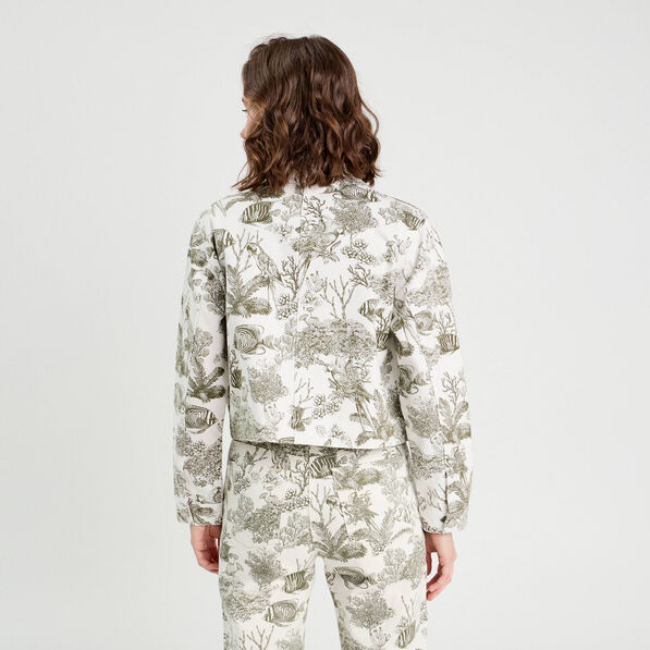Veste courte boutonnée en jean blanc femme