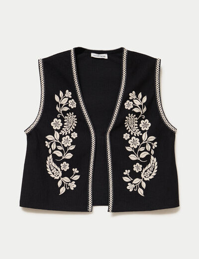 Gilet droit court sans manches noir femme