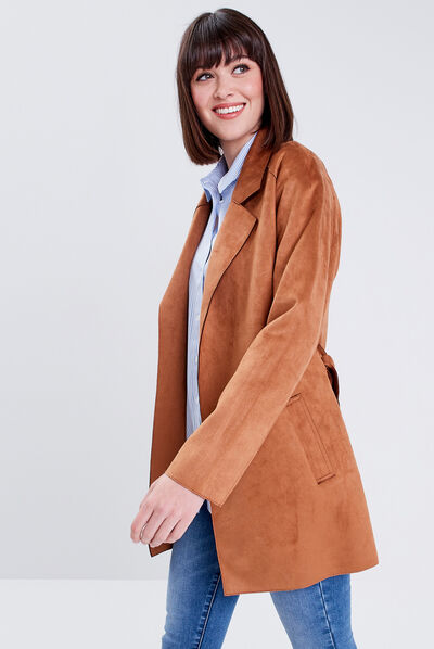 Trench droit ceinturé camel femme