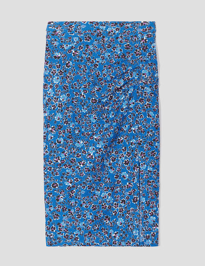 Jupe moulante drapée bleu femme