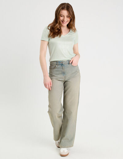 T-shirt manches courtes irisé vert clair femme