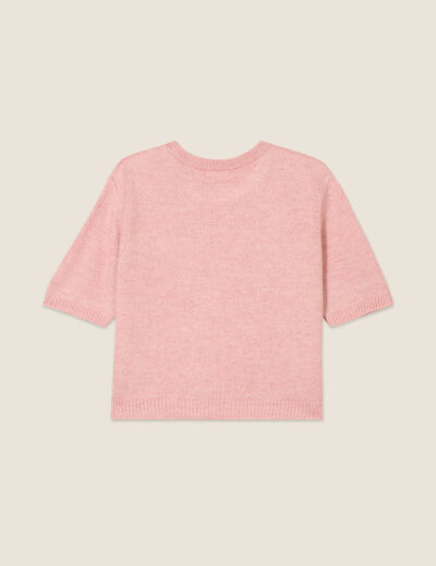 Pull manches courtes rose pastel femme