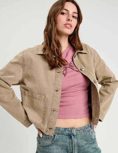 Veste droite boutonnée vert pastel femme