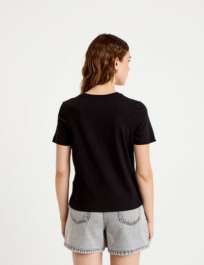T-shirt col rond manches courtes noir femme