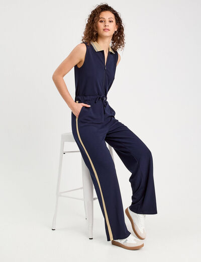 Combinaison pantalon zippée bleu marine femme