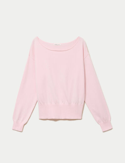 Pull ample manches longues fin rose clair femme