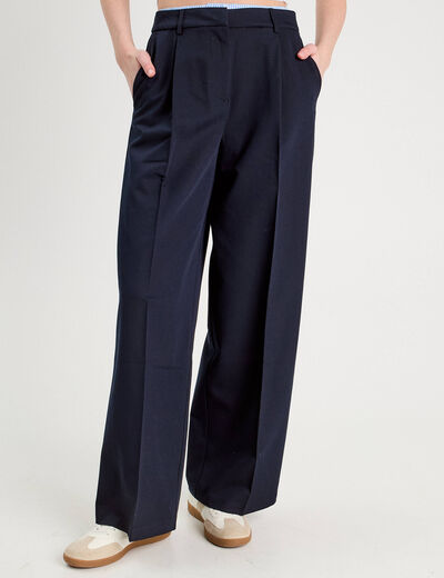 Pantalon large à pinces bleu marine femme