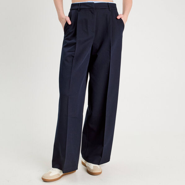 Pantalon large à pinces bleu marine femme