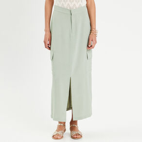 Jupe droite poches à rabat vert olive femme