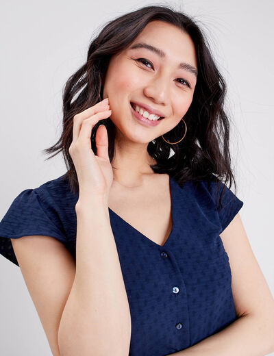 Blouse manches courtes bleu marine femme