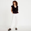 Blouse droite sans manches pliss&eacute;e noir femme