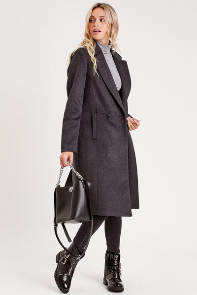 Manteau cintré boutonné gris foncé femme