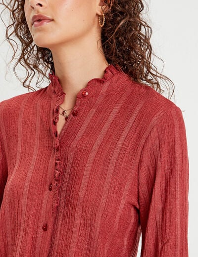 Chemise manches longues volants vieux rose femme