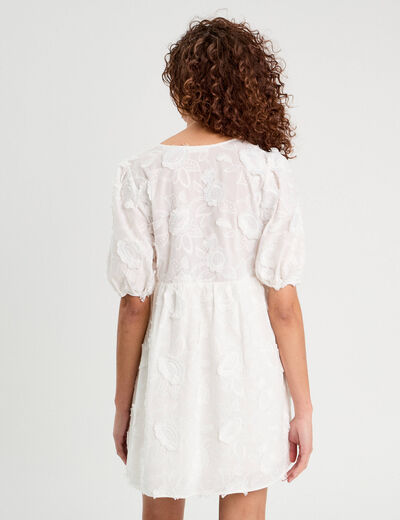 Robe évasée brodée blanc femme