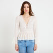 Blouse ajust&eacute;e col v manches longues ecru femme