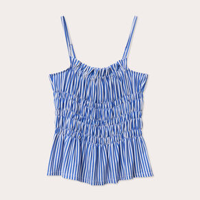 Blouse smockée bretelles fines bleu clair femme