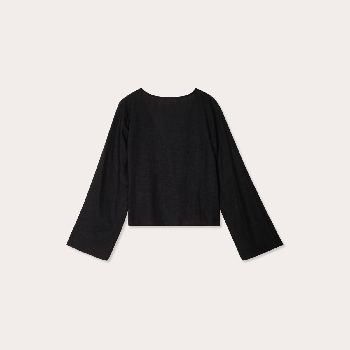 Blouse nouée mélange lin noir femme