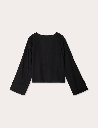 Blouse nouée mélange lin noir femme