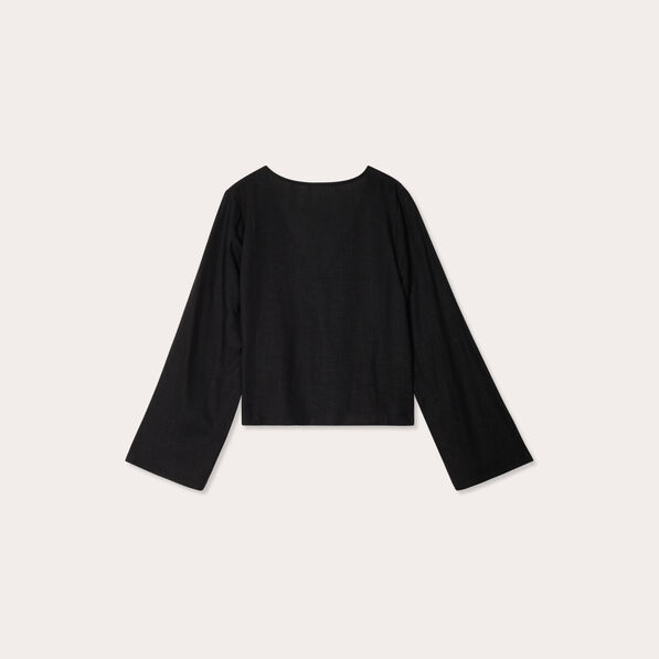 Blouse nouée mélange lin noir femme
