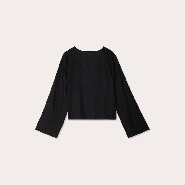 blouse nouee melange lin noir femme Blouse nouée mélange lin noir femme