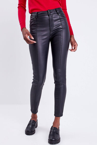 Jeans skinny enduit noir femme