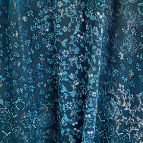 Robe longue évasée col en V bleu foncé femme