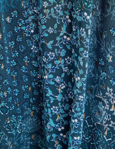 Robe longue évasée col en V bleu foncé femme