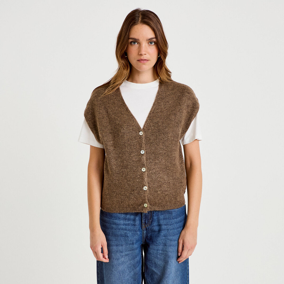 Gilet sans manches marron clair femme