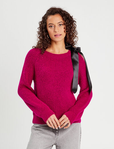 Pull avec noeud rose fushia femme