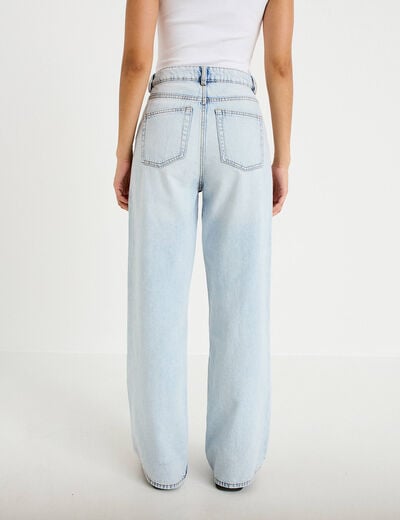 Jeans wide leg taille haute denim bleach femme