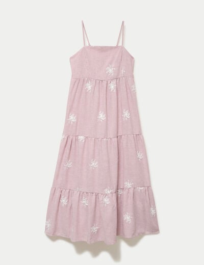 Robe longue &eacute;vas&eacute;e &agrave; fines bretelles rouge femme