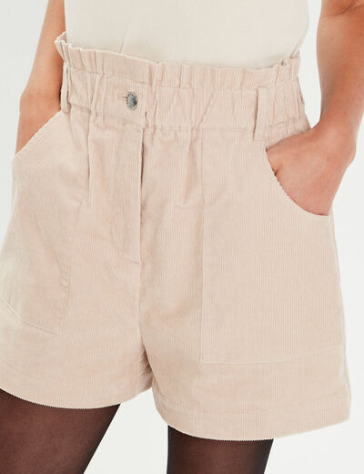 Short droit velours côtelé sable femme