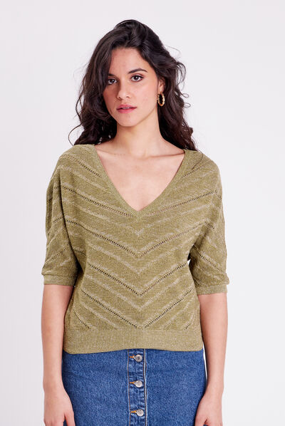 Pull manches chauves-souris vert kaki femme