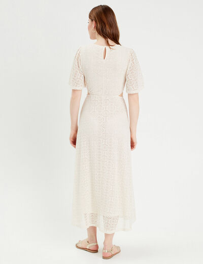 Robe longue évasée dentelle ecru femme