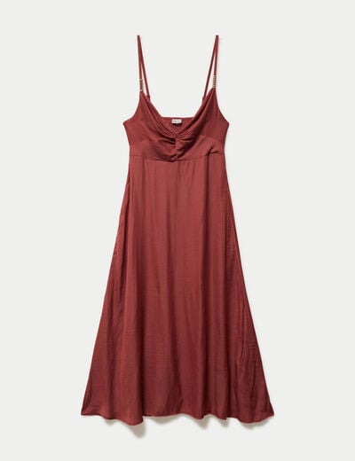 Robe longue &eacute;vas&eacute;e col v satin&eacute;e vieux rose femme