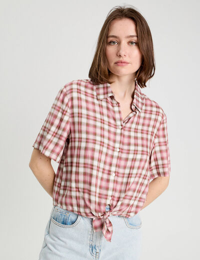 Chemise manches courtes nouée rose femme