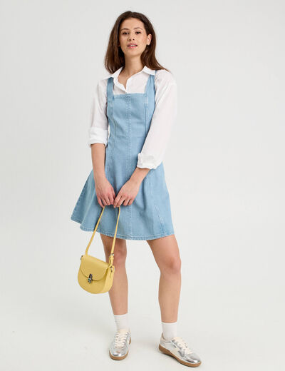 Robe chasuble trapèze en jean denim bleach femme