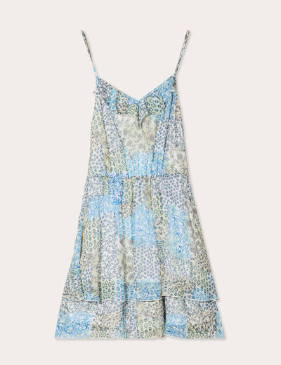 Robe évasée volants bleu femme