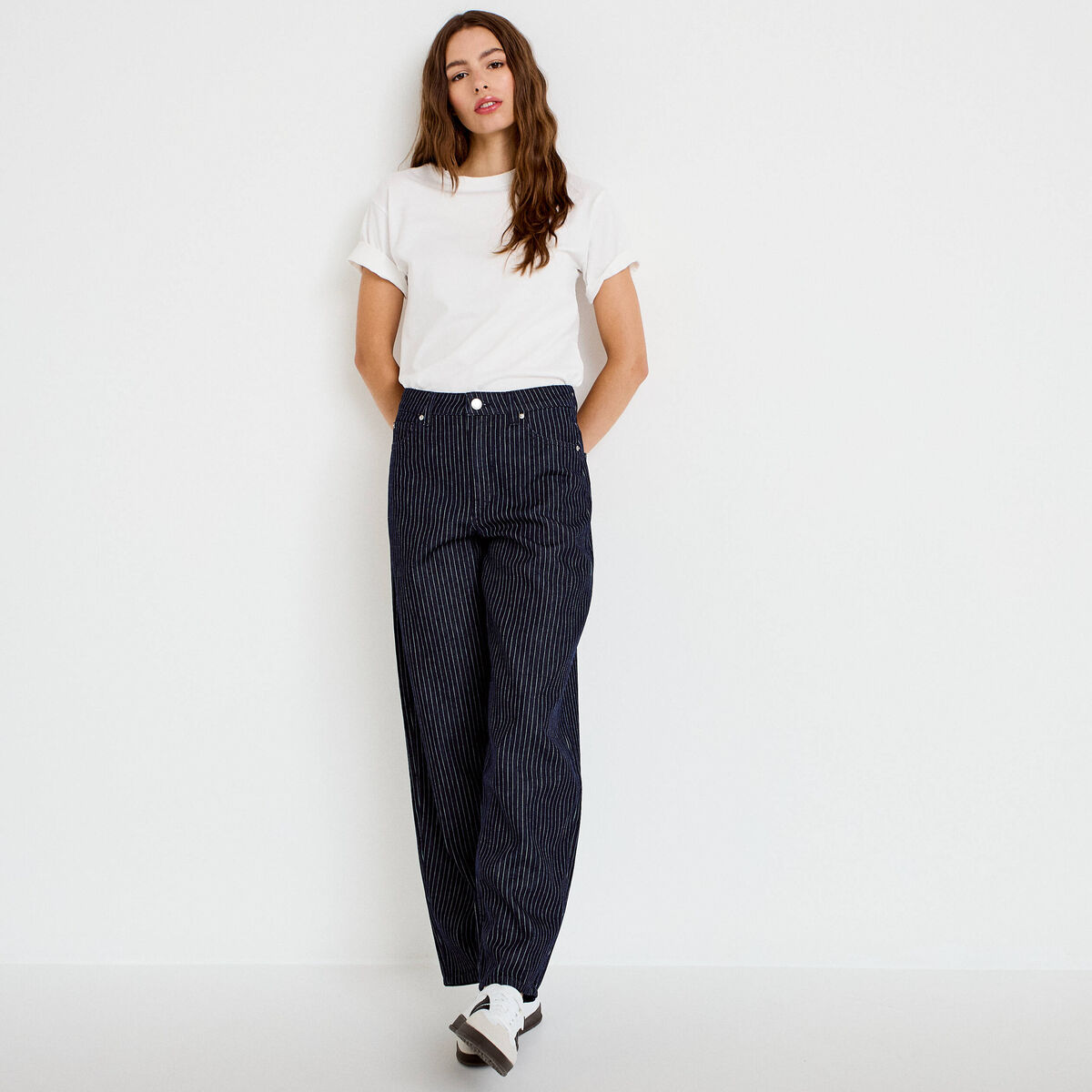 Jean barrel taille haute denim brut femme