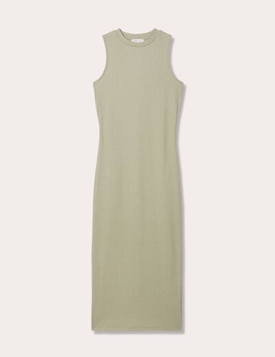 Robe longue moulante vert kaki femme