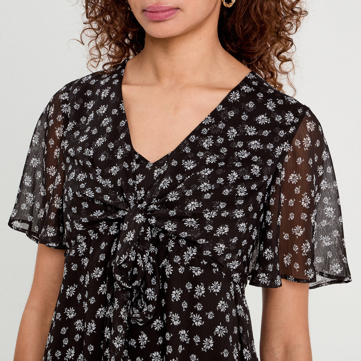 Robe évasée noeud poitrine noir femme