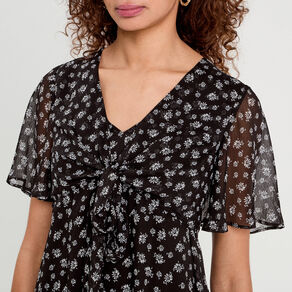 Robe évasée noeud poitrine noir femme