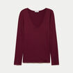 T-shirt thermique col en V plumetis bordeaux femme