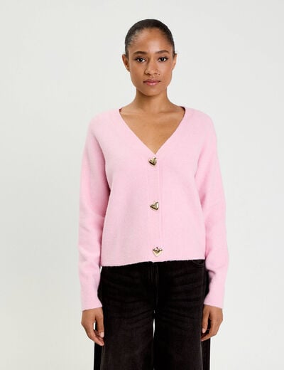 Gilet boutons coeur rose poudr&eacute;e femme