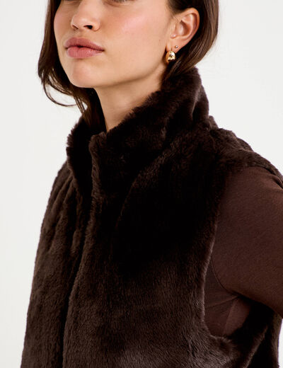 Veste sans manches fermeture zipp&eacute;e marron fonc&eacute; femme