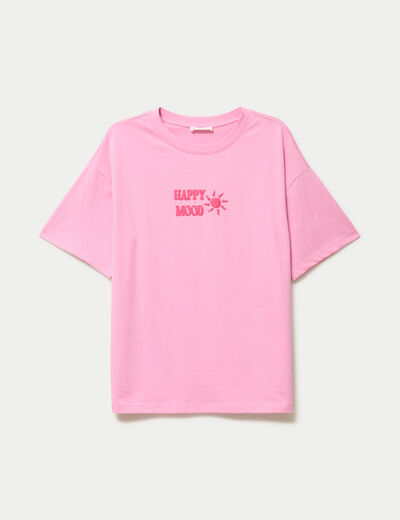T-shirt col rond manches courtes rose corail femme