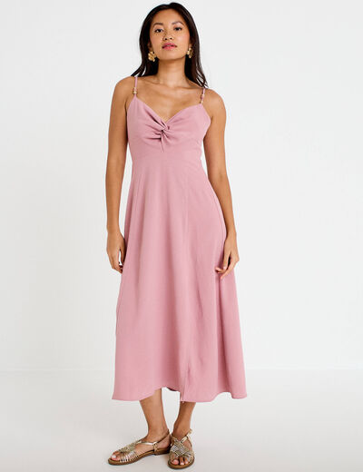 Robe longue &eacute;vas&eacute;e fendue vieux rose femme