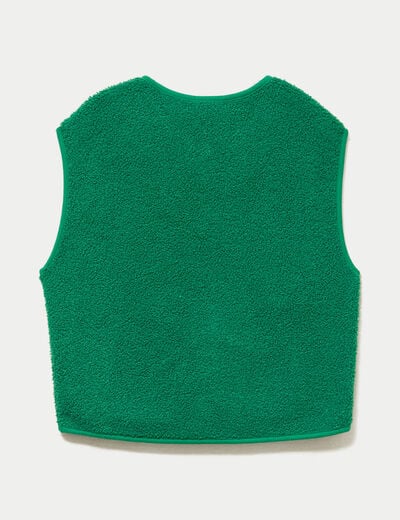 Veste sans manches fausse fourrure vert fonc&eacute; femme